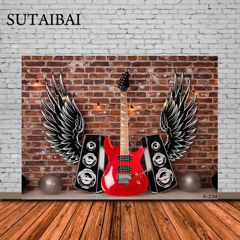 Music Theme Party, Music Themed Parties, Decoration Photography, Banner Birthday, Guitar Wall, Poster Banner, Rock N Roll Music, Party Backdrop, Birthday Decoration