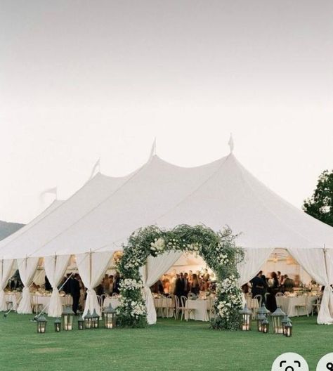 Wedding Tent Entrance Decor, Classic Backyard Wedding, Simple Tent Wedding, Tent Entrance Decor, Wedding Tent Entrance, Kirby Wedding, Reception Aesthetic, Tent Entrance, White Tent Wedding