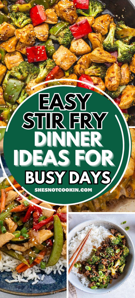 Stir fry dinner photo collage with text overlay. Cheap Stir Fry Recipes, Stir Fry Recipes Hamburger Meat, Stir Fry Dinner Ideas, Steak Stir Fry With Noodles, Quick Stir Fry Noodles, Steak Stir Fry Recipes Easy With Noodles, Stir Fry Dinner, Keto Chinese, Steak Shrimp