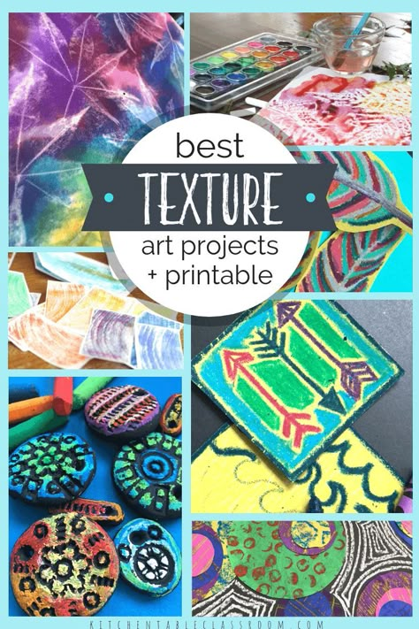 . Texture In Art, Implied Texture, Elements Of Art Texture, Texture Art Projects, 7 Elements Of Art, Kindergarten Art Projects, 6th Grade Art, Art Lessons For Kids, Art Curriculum