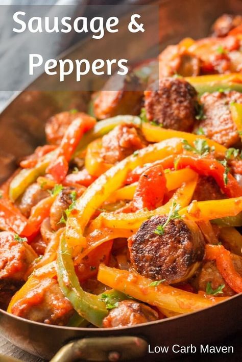 Italian sausage, peppers and onions with Sauce #lowcarb #keto #italiansausage #italiansausagerecipes #italiansausageandpeppers #lowcarbdinner #skilletmeals Italian Sausage Peppers And Onions, Italian Sausage Peppers, The Best Keto Recipes, Sausage Peppers And Onions, Low Carb Maven, Best Keto Recipes, Sausage Peppers, Italian Sausage Recipes, Sausage And Peppers