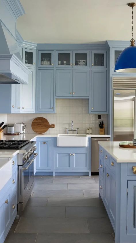 13 Blue Kitchen Ideas You’ll Adore – My Blog Blue Oven Kitchen, Blue Traditional Kitchen, Blue Scandinavian Kitchen, Periwinkle Kitchen Cabinets, Light Blue Walls Kitchen, Grey Blue Cabinets Kitchen, Cream And Blue Kitchen, Blue House Aesthetic, Kitchen Remodel Blue