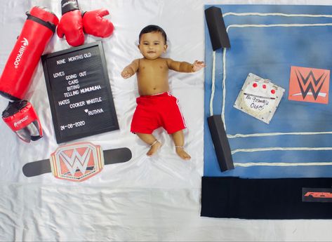 Muyathai /boxing theme Boxing Baby Photo Shoot, Newborn Boxing Photoshoot, Boxing 1st Birthday Theme, Themed Baby Photoshoot, Photoshoot Ideas For Kids, Boxing Photoshoot, Baby Photoshoot At Home, 1 Month Baby, Photoshoot At Home