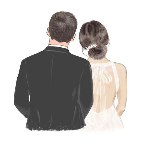 Beautiful couple in wedding day hand dra... | Premium Vector #Freepik #vector #wedding-couple #bride #wedding-bride #wedding-dress Wedding Silhouette Couple, Wedding Couple Art, Wedding Couple Vector, Bride And Groom Cartoon, Bride Clipart, Wedding Artwork, Wedding Graphics, Wedding Drawing, Wedding Dress Sketches