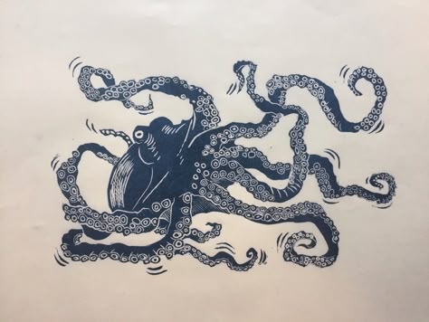 Octopus Illustration, Octopus Tattoo Design, Linoleum Print, Lino Art, Jellyfish Art, Sea Life Art, Octopus Print, Octopus Art, King's Lynn