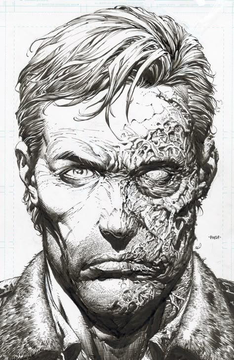 Disfigured Faces Art, David Finch Art, Comic Sketch, Comic Art Sketch, David Finch, Comic Face, Comic Book Art Style, Comic Reference, Two Face