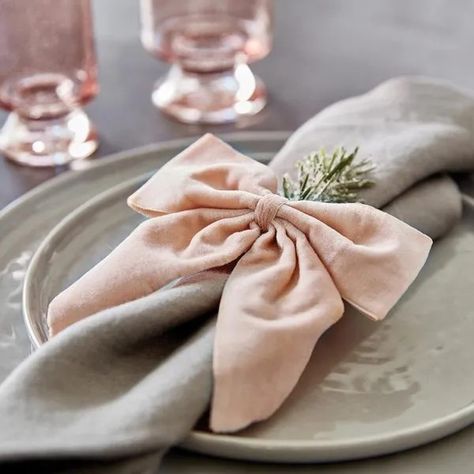 Velvet Bow Napkin Ties, Set of 8 - The French Table Baby Shower Tablescapes, Napkin Ties, Bow Napkin, Tea Towel Apron, Towel Apron, Tea Towel Gift, Holiday Table Settings, Festive Look, Cloth Napkin