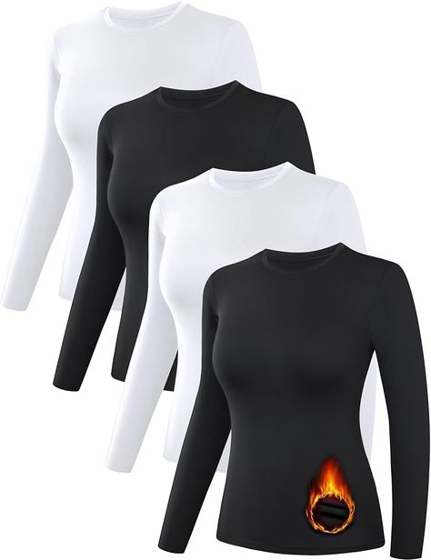 Dalavch 4 Pack Women’s Thermal Shirts, Women Fleece Lined Compression Long Sleeve Base Layer Tops for Winter Cold Weather 2 Black 2 White XX-Large at Amazon Women’s Clothing store Tops For Winter, Compression Long Sleeve, Womens Thermal, Winter Shirts, Winter Cold, Thermal Shirt, Shirts Women, Womens Fleece, Winter Snow