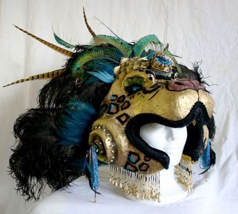 Mayan Jaguar Headdress | Fancy Jaguar Headdress Jaguar Headdress, Mayan Jaguar, Porcelain Mask, Antique Porcelain Dolls, Happy Pig, Doll Halloween Costume, Masks Art, Magic Carpet, Porcelain Dolls