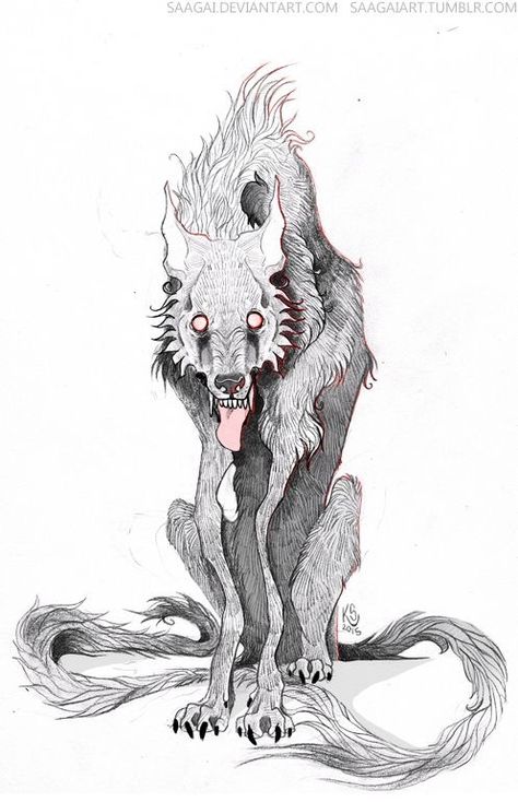 Dark Animal Art, Hound Of Ill Omen, Werewolf Creepy, Scary Animal Drawings, 3 Headed Dog Drawing, Wendigo Drawing, Demon Animal, Zombie Animals, Wolf Creature