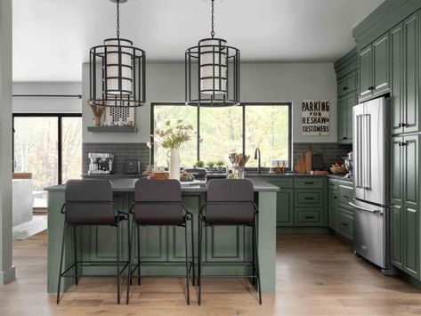 HGTV Dream Home 2022 | HGTV Top Kitchen Paint Colors, Hgtv Dream Home 2022, Brian Patrick Flynn, Green Kitchens, 2022 Kitchen, Matte Black Chandelier, Neutral Green, Bathroom Paint, Hgtv Dream Home