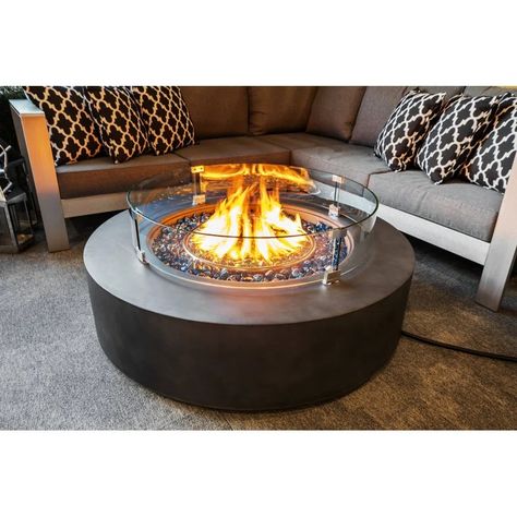 AKOYA Outdoor Essentials 12'' H x 42'' W Concrete Propane Outdoor Fire Pit Table | Wayfair Round Propane Fire Pit, Outdoor Fire Pit Table, Gas Fire Table, Round Fire Pit, Outdoor Shop, Seal Beach, Propane Fire Pit, Gas Fire, Espresso Brown