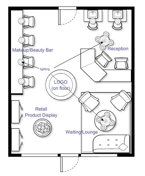 Floor Plan Option 2                                                                                                                                                                                 More Nail Salon Floor Plan, Salon Layout Ideas, Nail Salon Layout, Salon Layout Ideas Floor Plans, Salon Floor Plan, Salon Layout, Beauty Bar Ideas, Barbershop Design Interior, Small Salon