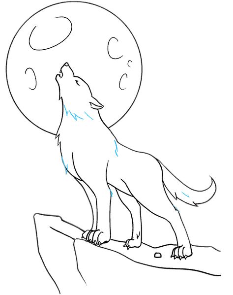 How to Draw a Wolf Howling Step 09 Easy Werewolf Drawing, Wolf Howling At Moon Drawing, Wolf Easy Drawing, Easy Wolf Drawing, Wolf Drawing Easy Step By Step, Drawing Wolf, How To Draw A Wolf, Wolf Howling Drawing, Cartoon Wolf Drawing