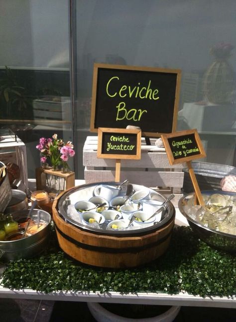 Ceviche Bar Display, Ceviche Display, Ceviche Restaurant, Ceviche Bar, Twins Graduation, Bazar Ideas, Havana Nights Party Theme, Seafood Ideas, Tequila Party