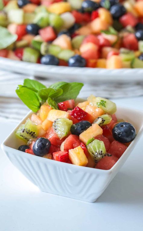 This fruit salad is CHOPPED small so it's similar to eating a salad. It's such a fun way to serve fruit compared to the large containers sold at stores. Doused in a honey lime dressing, it's such an elevated way to serve fruit! Dressing For Fruit, Chopped Fruit, Dressing For Fruit Salad, Honey Lime Dressing, Lime Dressing, Honey Lime, Lime Zest, Fruit Salad, Honey