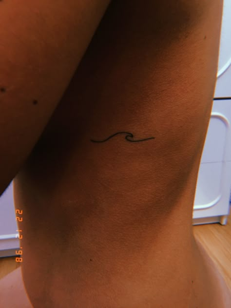 Wave On Ribs Tattoo, Wave Tattoo Under Bra Line, Beach Wave Tattoos For Women, Wave Tattoo Ribs, Wave Tattoo Simple, Side Rib Tattoo, Tattoo Wave, Simple Wave Tattoo, Tattoos On Side Ribs