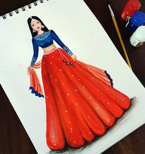 Asmita Art Beautiful Dress Sketches, Indian Dress Sketches Pencil, Traditional Dress Sketch Illustrations, Dress Designs Drawing Sketches Fashion Designers, Illustration Dress Design, Traditional Dress Illustration, Traditional Fashion Illustration, Fashion Drawing Dresses Sketches, Fashion Sketches Dresses Pencil