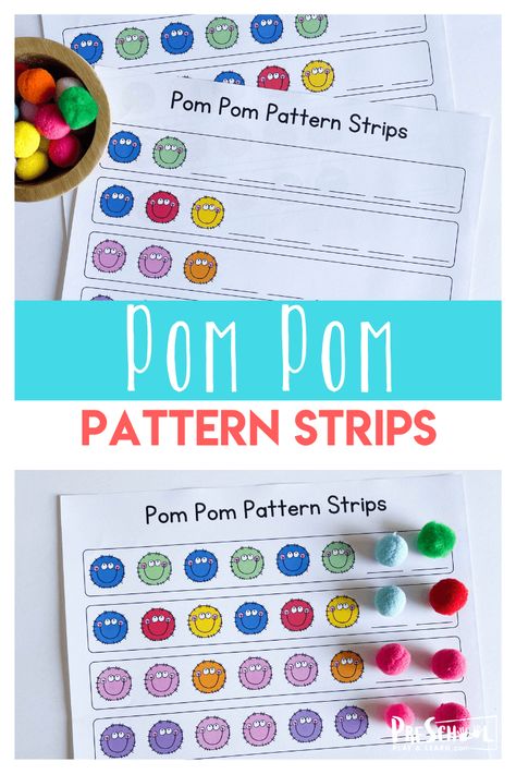 Pattern Activities For Kindergarten Math Stations, Hands On Pattern Activities For Kindergarten, Kindergarten Patterning Centres, Free Pattern Activities For Preschool, Free Pattern Activities For Kindergarten, Patterns Worksheet Kindergarten, Pattern Printables For Preschool, Patterns In Kindergarten, Pom Pom Pattern Cards