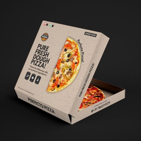 Pizza Box Packaging design work for Perfecto Pizza. Perfecto Pizza is a renowned pizzeria that is widely regarded for its exceptional quality and delicious array of pizzas. Pizza Packing Design Ideas, Pizza Box Packaging Design, Pizza Box Design Ideas, Pizza Package Design, Pizza Boxes Design, Pizza Packaging Design, Fresh Dough Pizza, Pizza Box Packaging, Pizza Box Design