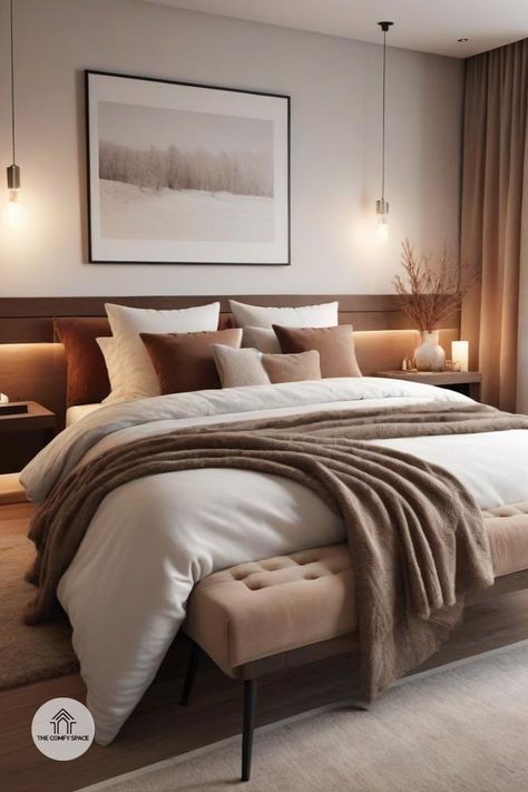 Feeling the chill? Warm up your bedroom with our stylish winter makeover tips. From texture layering to warm hues, discover easy ways to refresh your space. Dive into the latest decor trends and find inspiration for a snug retreat. Whether it's a simple DIY or an elegant touch, create a cozy atmosphere perfect for winter.#BedroomMakeover #CozyHome #WinterDecor #DIYInspiration #HomeStyling Earth Tone Master Bedrooms Decor, Earthy Neutral Bedroom, Bedroom Earth Tones Warm Neutral, Warm Bedroom Colors Earth Tones, Earth Tones Bedroom, Warm Bedroom Colors, Earth Tone Bedroom, Comfy Space, Neutral Earth Tones