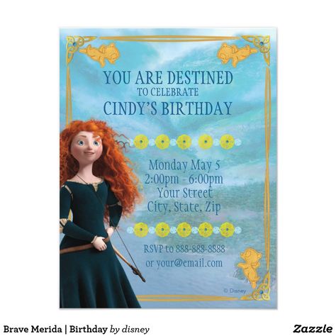 Brave Merida | Birthday Merida Birthday Party, Disney Birthday Card, Brave Birthday Party, Cowgirl Birthday Invitations, Braves Party, Brave Merida, Disney Princess Birthday Party, Cars Birthday Invitations, Disney Birthday Party