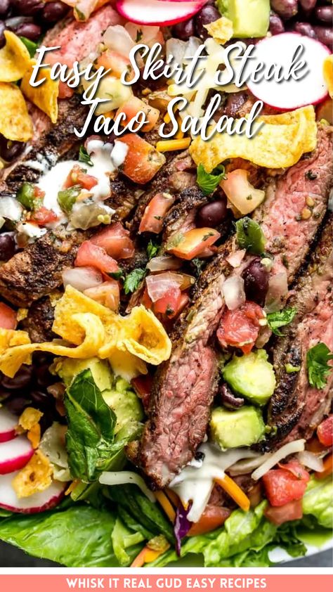 Skirt Steak Salad, Skirt Steak Tacos, Steak Salad Recipe, Taco Salads, Taco Salad Recipes, Cilantro Lime Dressing, Steak Tacos, Easy Taco, Steak Salad