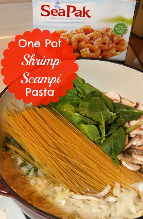 This One Pot Pasta is made in just 10 minutes with SeaPak Shrimp & Seafood Co Shrimp Scampi, fresh veggies, and pasta. One Pot Shrimp Scampi, Instapot Shrimp Scampi With Pasta, Shrimp Scampi Pasta With Asparagus, Seapak Shrimp Scampi Recipes, Salty Cowgirl, Shrimp Scampi Angel Hair Pasta, One Pot Shrimp, Shrimp Scampi Pasta Recipes Without Wine, Natasha’s Kitchen Chicken Scampi Pasta