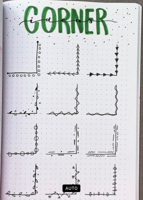 Notebook Boundary Design, Doodles For Class Notes, Borderline Design For Project Ideas, Journal Corner Designs, Doodle Corner Borders, Bullet Journal Borders, Journal Border Ideas, Journal Dividers, Doodle Journal