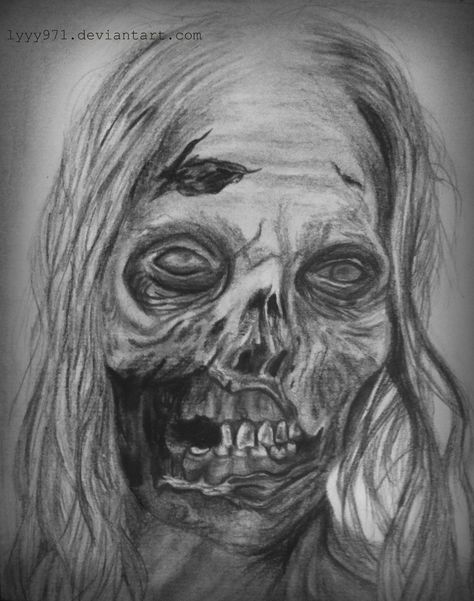 Drawings Of Zombies, Scary Zombie Drawing, Zombie Girl Drawing, The Walking Dead Drawings, Walking Dead Drawings, Horror Drawings, Zombie Girl Tattoos, Creepy Sketches, Zombie Drawings