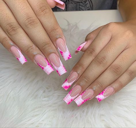 Pink Tye Dye Nails, Tye Dye Nail Designs, Tye Dye Nails, Pink Tye Dye, Valentines Nails, Almond Nails, Pretty Nails, Nail Inspo, Acrylic Nails