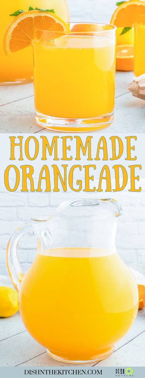 When life gives you oranges, make Homemade Orangeade! This simple orangeade recipe transforms freshly squeezed orange juice into a refreshing citrus breakfast beverage. Orange Ade Recipe, Orange Concentrate Recipes, Orange Aid Recipe, Orangeaid Recipes, Orange Juice Drinks Non Alcoholic, Homemade Orange Lemonade Recipe, How To Make Orange Juice, Fresh Orange Juice Cocktails, Orange Juice Concentrate Recipes