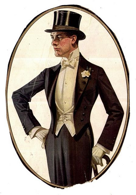 Joseph Christian Leyendecker, Illustration (1910’s)....white tie, top hat & tails... Arrow Collar Man, Joseph Christian Leyendecker, A Man In A Suit, The Saturday Evening Post, Man In A Suit, Poster Book, American Illustration, Vintage Mens Fashion, Top Hats