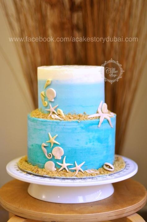 Beachy Birthday Cake, Ombre Buttercream Cake, Dolphin Birthday Cakes, Ombre Buttercream, Ocean Birthday Cakes, Beach Birthday Cake, Dolphin Cakes, Poppy Birthday, Beach Theme Wedding Cakes