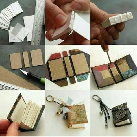 Diy Tiny Books, Miniature Books, Handmade Books, Cute Keychain, Diy Book, Book Binding, Crafts For Teens, How To Make Paper, Book Making