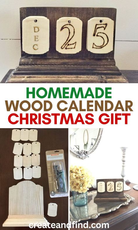 DIY vintage wooden calendar Christmas gift. Homemade Gift Ideas For Grandparents, Homemade Wooden Gifts, Homemade Christmas Gifts For Family, Christmas Gift For Neighbors, Christmas Gifts Handmade, Wood Calendar, Christmas Diy Wood, Neighbor Christmas Gifts, Christmas Gifts To Make