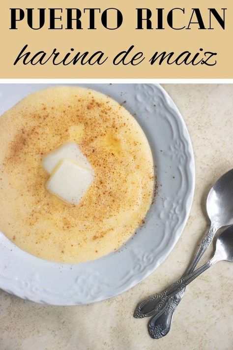 One of Puerto Rico's most popular breakfasts is the Harina de Maiz. A cornmeal porridge that is creamy and sweet. Puerto Rican Corn Meal Porridge, Farina Recipe, Jamaican Cornmeal Porridge, Corn Meal Porridge, Jamaican Cornmeal Porridge Recipe, Cornmeal Porridge Recipes, Cornmeal Porridge, Puerto Rican Style, Holiday Deserts