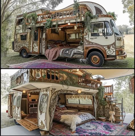 Small Travel Trailer Remodel, Small Travel Trailer, Old School Bus, Small Travel Trailers, Compact Appliances, Boho Style Decor, Dream Bedroom Inspiration, Travel Trailer Remodel, Van Life Diy