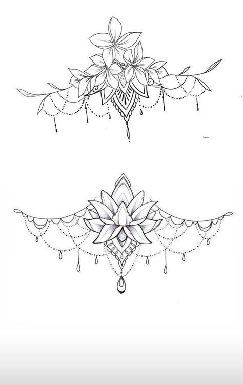 Under Bobs Tattoos Ideas, Under Bobs Tattoos, Ornamental Back Piece, Mandala Sternum Tattoo, Mandala Tattoo Sleeve, Floral Tattoo Shoulder, Tattoos To Cover Scars, Hip Thigh Tattoos, Tattoo Posters