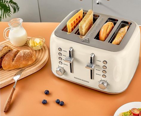 REDMOND Toaster 4 Slice, Retro Stainless Steel Toaster with Extra Wide Slots Bagel, Defrost, Reheat Function, Dual Independent Control Panel, Removable Crumb Tray, 6 Shade Settings and High Lift Lever, Cream White Sourdough Tortillas, Types Of Bagels, Easy Toast, Vintage Toaster, Retro Toaster, Valentines Breakfast, Stainless Steel Toaster, Different Types Of Bread, Texas Toast