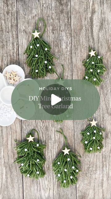 HGTV Home on Instagram: "Make mini trees and turn them into a garland in just a few steps. 🎄 Here’s what you’ll need. ⬇️  - Green & White Yarn  - Wooden Beads  - Wooden Stars  - Embroidery Needle  - Hot Glue" Christmas Tree Yarn Garland, Yarn Christmas Tree Garland, Christmas Tree Yarn, Yarn Christmas Tree, Stars Embroidery, Bunting Diy, Christmas Tree Garland, Tree Garland, Wooden Stars