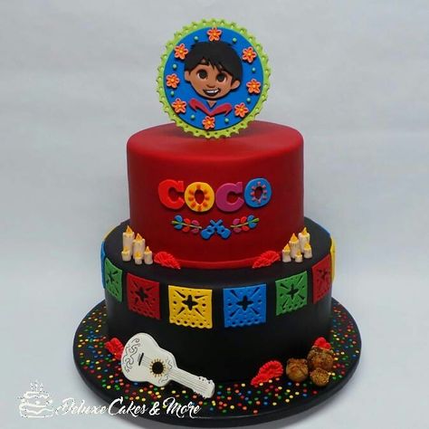 Coco Disney cake Disney Coco Birthday Cake, Coco Disney Cake, Coco Cake Ideas, Coco Birthday Party Ideas For Boys, Coco Theme Cake, Coco Birthday Cake, Disney Coco Birthday Party, Coco Themed Birthday Party, Coco Birthday Party