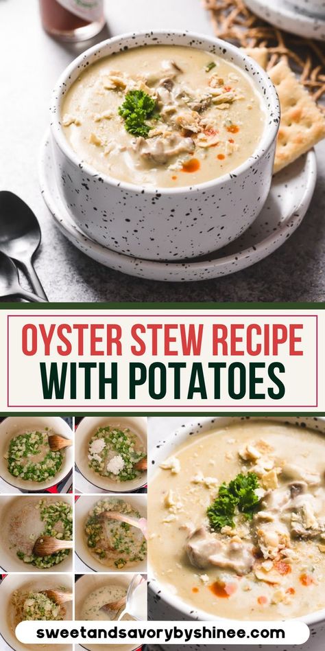 Unlike many oyster stew recipes, ours call for a little bit of potato, which makes this stew stick to your ribs satisfying without diluting the delicate oyster taste. Oster Stew Recipe, Oyster Stew With Potatoes, Easy Oyster Stew Recipes, Oyster Stew With Fresh Oysters, Oyster Casserole Recipes, Oyster Stew With Canned Oysters, Oyster Chowder, Oyster Recipe, Oyster Stew Recipes