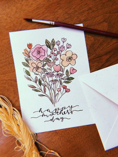 Mother’s Day Card With Flower, Mother’s Day Cards Handmade Drawings, Mother’s Day Watercolor Ideas, Floral Mothers Day Cards, Mother’s Day Cards Handmade Watercolor, Hand Painted Mothers Day Cards, Watercolor Mother’s Day Card Ideas, Mother’s Day Watercolor, Mothers Day Cards Drawing