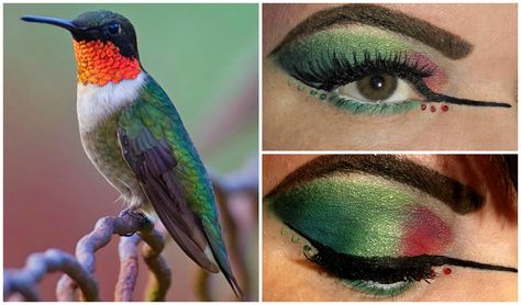 Hummingbird inspired makeup. Hummingbird Makeup, Hummingbird Costume, Hummingbird Party, Amber Christmas, Kid Costumes, Bird Costume, Avant Garde Makeup, Running Costumes, Inspired Makeup