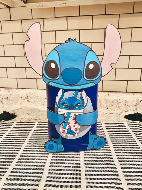 Stitch holding a bubble tea Valentine’s Day box. I found images that were printable and glued them onto a thicker paper and cut them out. Hot glued them onto a dishwashwer tablet container. Valentine Day Boxes, Valentines School, Valentine Box, Valentines Party, Bubble Tea, Hot Glue, School Projects, Valentine Gifts, Valentines Day