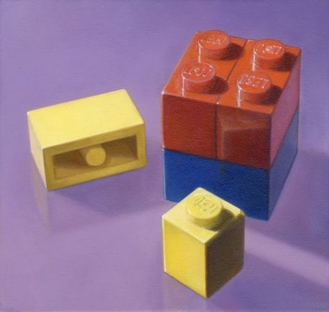 If It's Hip, It's Here (Archives): Nostalgia On Canvas. Allan Innman Paints Our Favorite Childhood Toys. Lego Block Drawing, Lego Drawing, Lego Painting, Lego Reference, Fun Paintings, Art Coursework, Art Perspective, Realistic Render, Ib Art