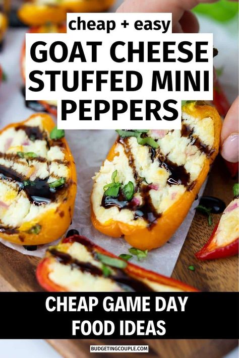 Enjoy delicious and cheap finger foods on a budget for two, like these roasted goat cheese stuffed mini peppers. Find low cost healthy meals groceries budget friendly, ensuring you eat well without overspending. Single moms will love these cheap meals that are both quick and nutritious. Get ready for game day with Tennessee Vols game day food that’s sure to impress. Try crowd pleasing recipes lunch guests will rave about. Cheap Super Bowl Party Food, Roasted Goat Cheese, Cheese Stuffed Mini Peppers, Cheap Party Food, Groceries Budget, Christmas Eve Meal, Small Bites Appetizers, Christmas Appetizers Easy, Mini Peppers