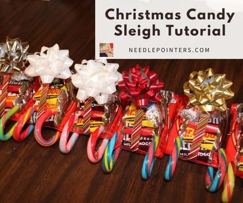 Learn how to make a candy sleigh. | Needlepointers.com Candy Sleighs, Candy Sleigh, Candy Cane Sleigh, 12 Days Of Xmas, Christmas Crafts For Kids To Make, Christmas Gingerbread House, Christmas Favors, Cookie Party, Christmas Sleigh