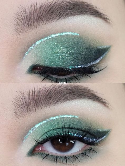 Makeup; eyeshadowlook; makeup inspo; Makeup idea; douyin; cbeauty; natural makeup; eyeshadow; blush; false eyelashes Teal Fairy Makeup, Black And Teal Makeup, Dark Turquoise Makeup, Aqua Eye Makeup, Grogu Makeup, Emerald Green Eyeshadow Looks, Teal Makeup Looks, Aqua Makeup Look, Water Makeup Looks